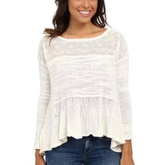 Free People Tops - Free People Kristobel Embroidered Yoke ruffle top Eggshell small